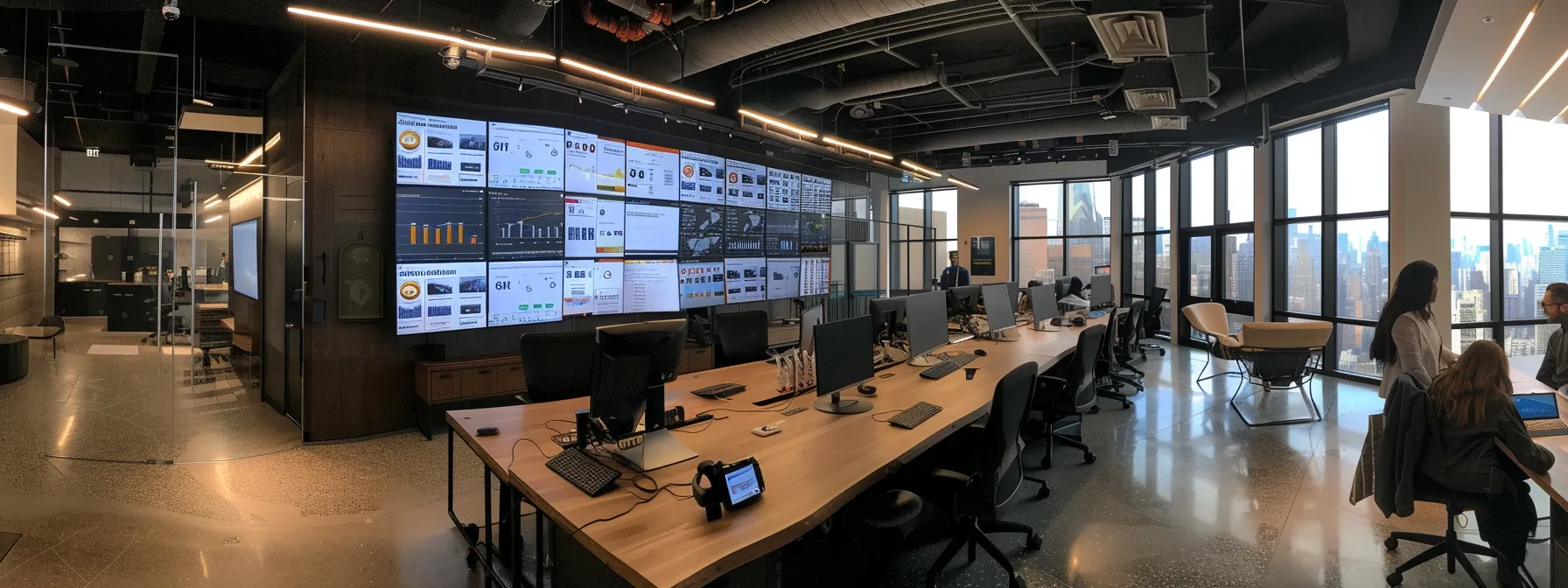 a focused marketing team collaborates in a sleek urban office, surrounded by digital screens displaying api documentation and analytics, as they strategize troubleshooting methods to enhance campaign performance.