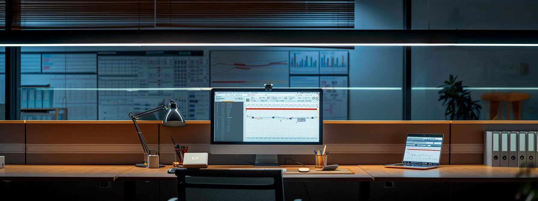 a modern office workspace is illuminated by overhead lighting, featuring a sleek computer monitor displaying an error message on a digital pr campaign app, surrounded by charts and analytics dashboards highlighting connectivity issues and performance irregularities. a modern office workspace is illuminated by overhead lighting, featuring a sleek computer monitor displaying an error message on a digital pr campaign app, surrounded by charts and analytics dashboards highlighting connectivity issues and performance irregularities.