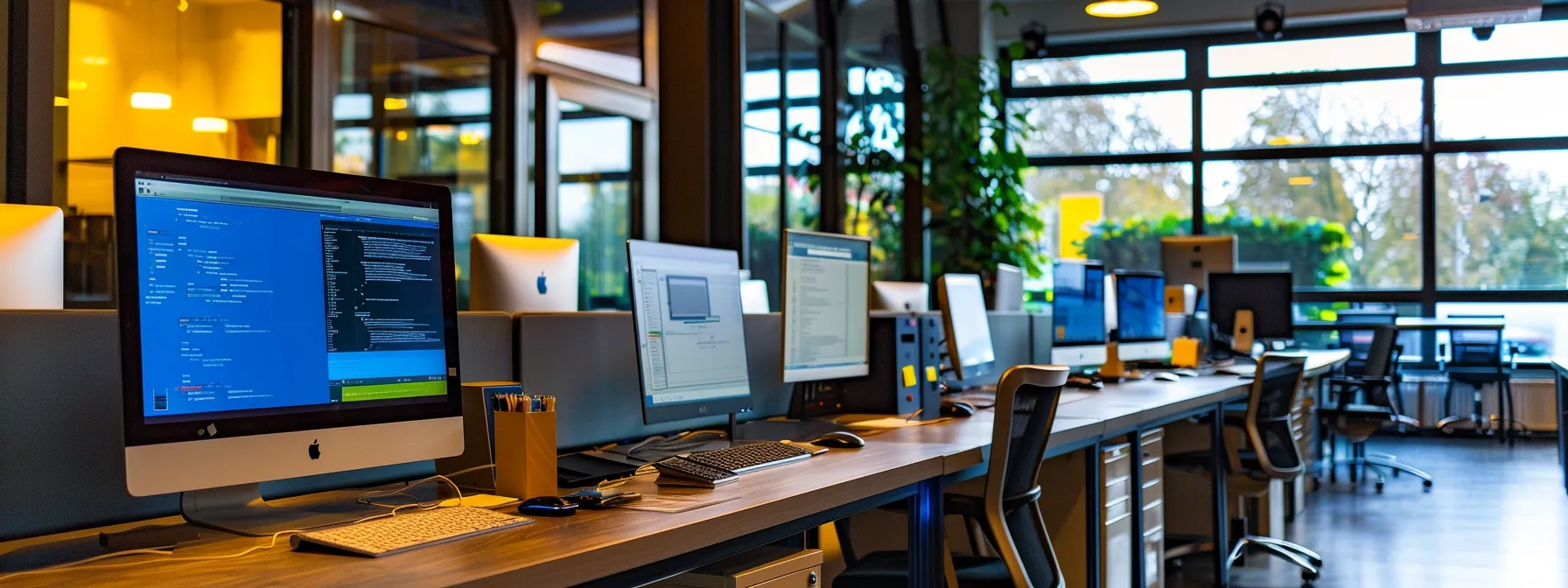 a sleek, modern office workspace featuring multiple computer screens displaying smtp configuration settings and security protocols, illuminated by bright, artificial lighting, emphasizing a high-tech and efficient email outreach environment.