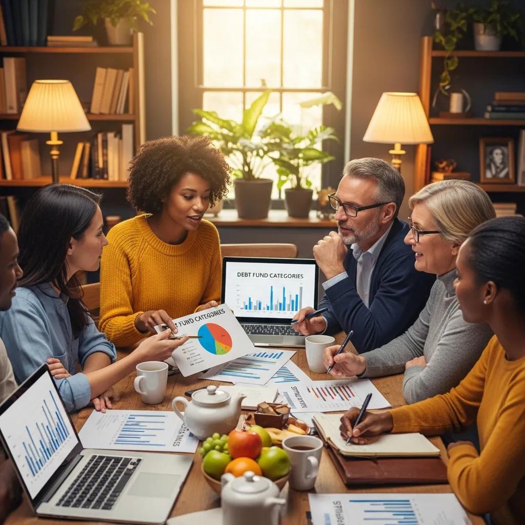 Group discussion on various types of debt funds in a cozy setting